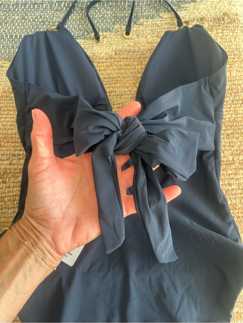 Reiss Deep Navy V-Neck Halter One-Piece Swimsuit - Picture 5 of 13
